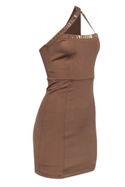 Current Boutique-Roccobarocco - Tan One Shoulder Bodycon Dress Sz 6