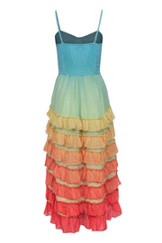 Current Boutique-Rococo Sand - Blue Sleeveless Maxi Dress w/ Rainbow Ruffle Tiers Sz S