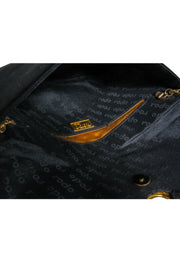 Current Boutique-Rodo - Black Satin Clutch w/ Gold Chain & Gold Circular Brooch