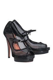 Current Boutique-Rodolphe Menudier - Black Patent Leather & Mesh Mary Jane Stilettos Sz 6