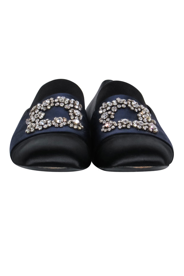 Current Boutique-Roger Vivier - Black & Navy Satin Loafers w/ Rhinestone Buckle Design Sz 12