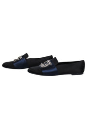 Current Boutique-Roger Vivier - Black & Navy Satin Loafers w/ Rhinestone Buckle Design Sz 12