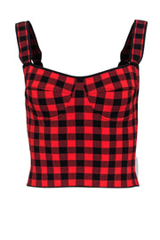 Current Boutique-Ronny Kobo - Red & Black Checkered Plaid Bustier Top Sz M