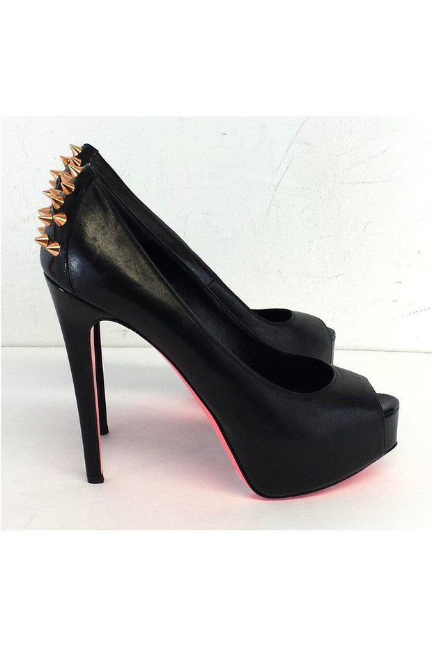 Current Boutique-Ruthie Davis - Black Leather Peep Toe Spike Heels Sz 7.5