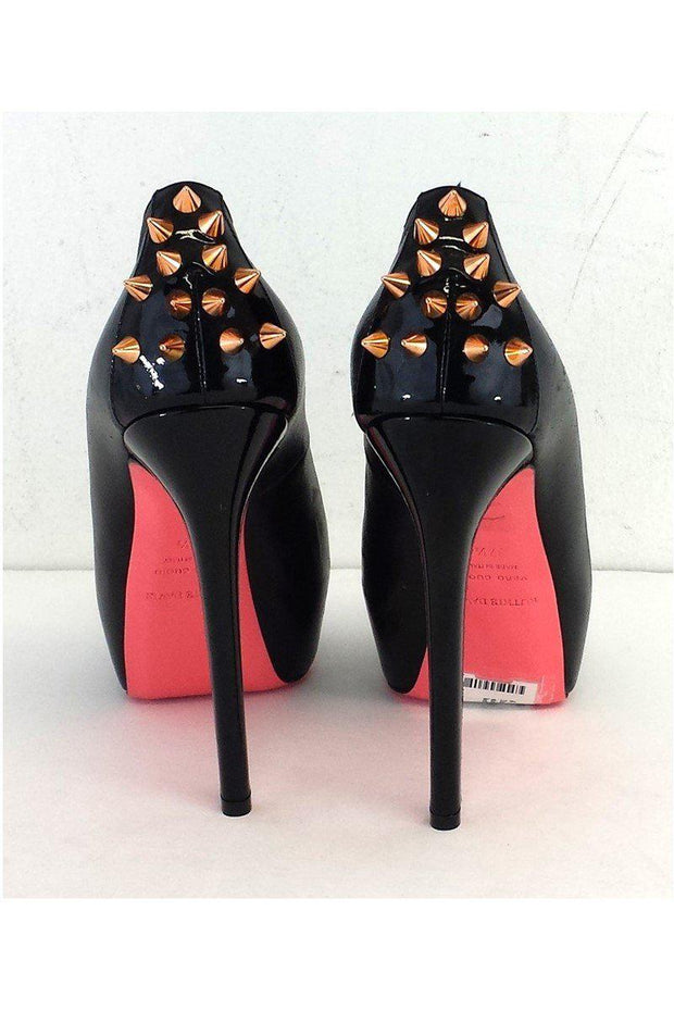 Current Boutique-Ruthie Davis - Black Leather Peep Toe Spike Heels Sz 7.5