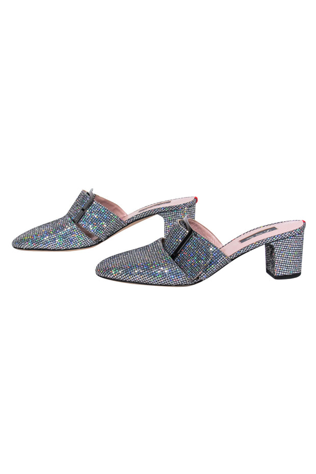 Current Boutique-SJP by Sarah Jessica Parker - Iridescent & Silver Mule Heels w/ Buckles Sz 9