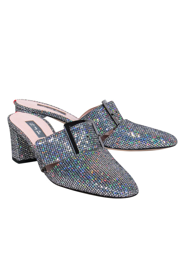 Current Boutique-SJP by Sarah Jessica Parker - Iridescent & Silver Mule Heels w/ Buckles Sz 9