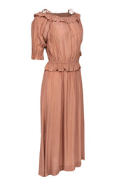 Current Boutique-SWF - Blush Taupe Ruffled Cold Shoulder Maxi Dress Sz M