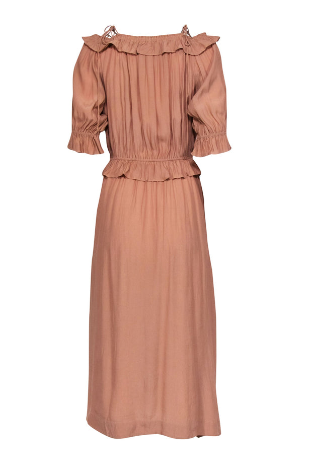 Current Boutique-SWF - Blush Taupe Ruffled Cold Shoulder Maxi Dress Sz M