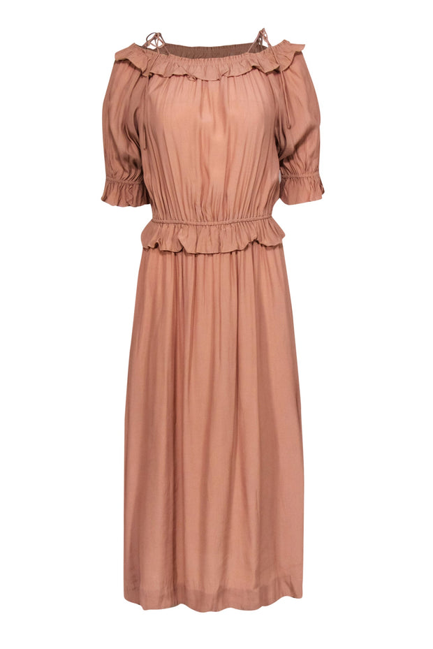 Current Boutique-SWF - Blush Taupe Ruffled Cold Shoulder Maxi Dress Sz M