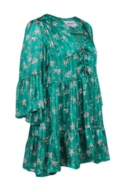 Current Boutique-Sabina Musayev - Green & Floral Print Tiered Ruffle Mini Dress Sz S