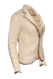 Current Boutique-Sacai - Cream Cable Knit Button-Up Wool Sweater w/ Velvet Trim Sz M/L