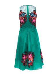 Current Boutique-Sachin & Babi - Green Tulle A-Line Dress w/ Floral Print Appliques Sz 2