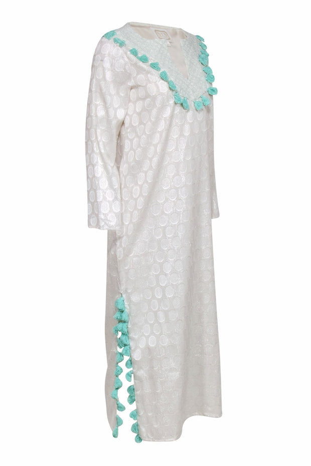 Current Boutique-Sail to Sable - Champagne Medallion Print Maxi Dress w/ Blue Tassels Sz XS