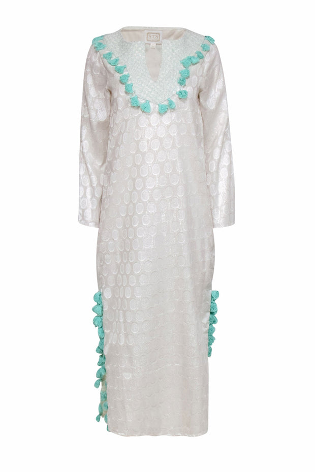 Current Boutique-Sail to Sable - Champagne Medallion Print Maxi Dress w/ Blue Tassels Sz XS