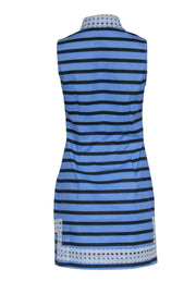 Current Boutique-Sail to Sable - Light Blue & Navy Stripe Cotton Shift Dress w/ White Trim Lace Sz S