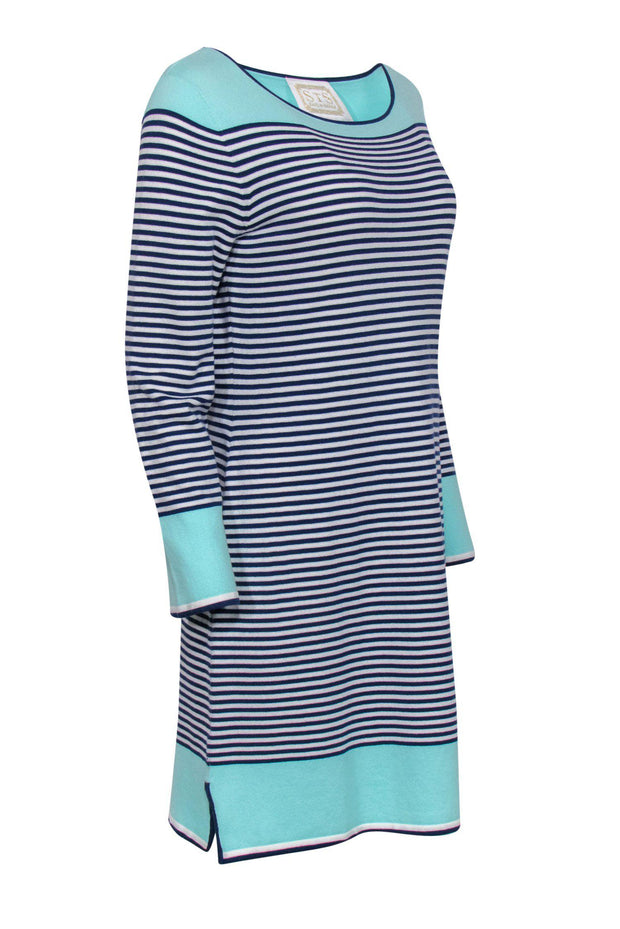 Current Boutique-Sail to Sable - Mint & Navy Striped Knit Dress Sz M