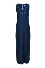 Current Boutique-Sail to Sable - Navy & Gold Sleeveless Maxi Dress w/ Light Blue Trim Sz S