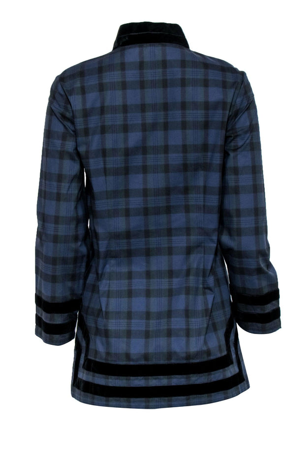 Current Boutique-Sail to Sable - Navy Plaid Tunic Top w/ Velour Trims Sz S