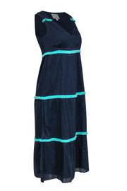 Current Boutique-Sail to Sable - Navy Sleeveless Cotton Maxi Dress w/ Turquoise Fringe Sz XS