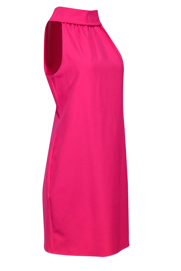 Current Boutique-Sail to Sable - Neon Pink Rolled Neckline Sheath Dress w/ Large Back Buttons Sz L