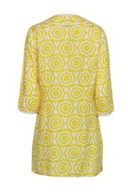 Current Boutique-Sail to Sable - Yellow & White Patterned Linen Shift Dress Sz M