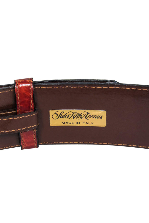 Current Boutique-Saks Fifth Avenue - Warm Brown Crocodile Square Buckle Belt Sz M