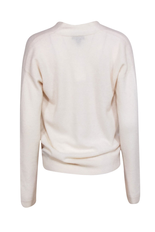 Current Boutique-Saks Fifth Avenue - White Cashmere Faux Wrap Pull-On Sweater Sz SP