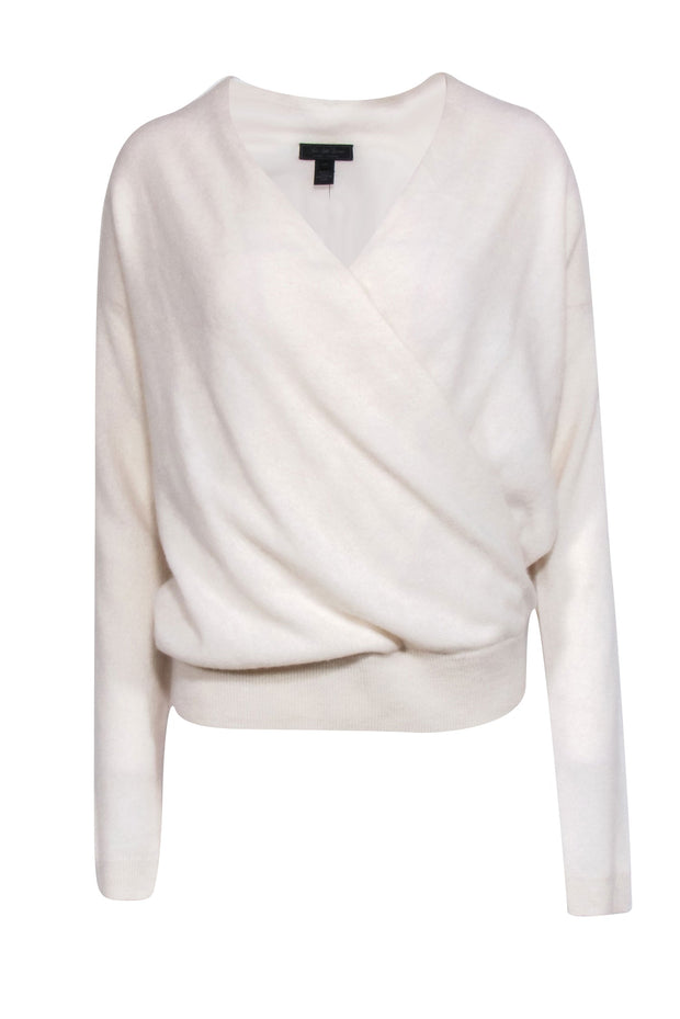 Current Boutique-Saks Fifth Avenue - White Cashmere Faux Wrap Pull-On Sweater Sz SP