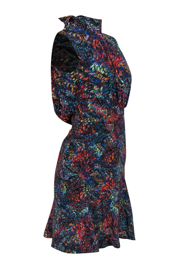 Current Boutique-Saloni - Multicolor Printed Mock Neck Silk Open Back Dress Sz 0