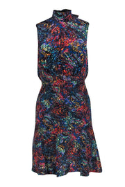 Current Boutique-Saloni - Multicolor Printed Mock Neck Silk Open Back Dress Sz 0