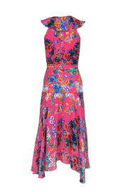 Current Boutique-Saloni - Pink & Multicolor Textured Floral Print Ruffled "Rita" Maxi Dress Sz 2