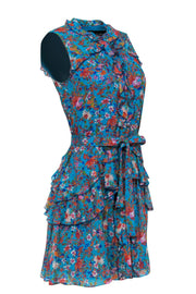 Current Boutique-Saloni - Turquoise Floral Printed Ruffle Dress Sz 4