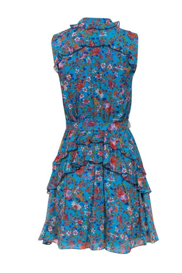 Current Boutique-Saloni - Turquoise Floral Printed Ruffle Dress Sz 4