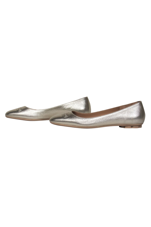 Current Boutique-Salvatore Ferragamo - Gold Ballet Flats w/ Embossed Design Sz 6