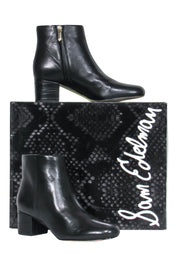 Current Boutique-Sam Edelman - Black Leather Block Heel "Edith" Booties w/ Alligator Embossed Heel Sz 6