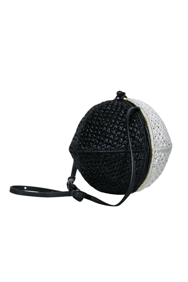 Current Boutique-Sam Edelman - Black & White Colorblocked Woven Wicker Round Crossbody