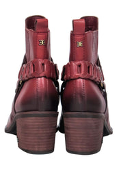 Current Boutique-Sam Edelman - Burgundy Leather Block Heel Ankle Booties w/ Buckle Design Sz 6.5