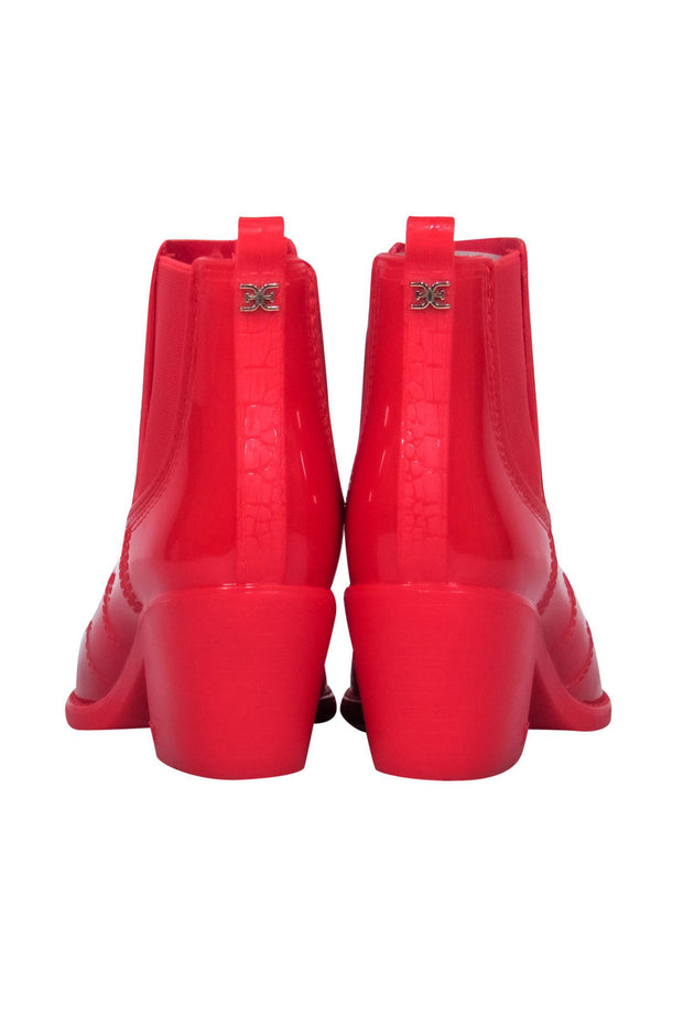 Current Boutique-Sam Edelman - Red Rubber Western-Style Short Heeled Rain Boots Sz 6