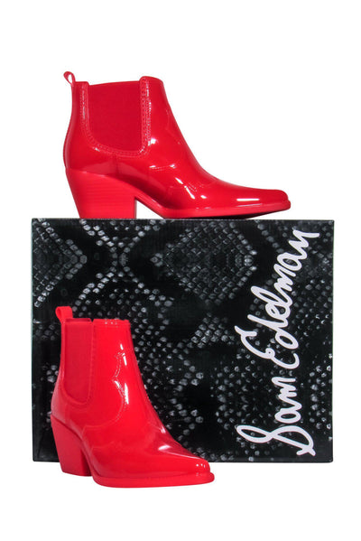 Current Boutique-Sam Edelman - Red Rubber Western-Style Short Heeled Rain Boots Sz 6