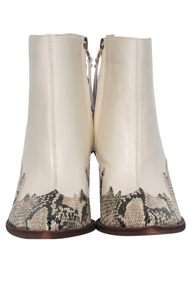 Current Boutique-Sam Edelman - White & Snakeskin Print Leather Western-Style Booties Sz 8