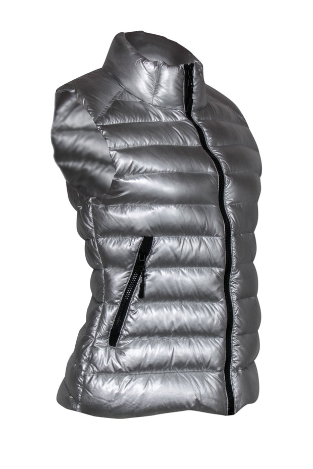 Current Boutique-Sam - Silver Zip-Up Puffer Vest Sz M