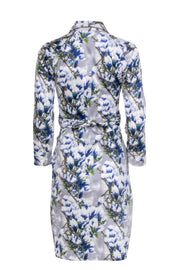 Current Boutique-Samantha Sung - Blue & White Floral Print Collared Wrap Dress Sz 6