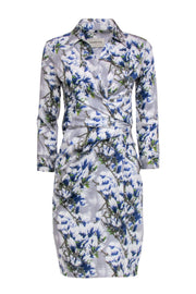 Current Boutique-Samantha Sung - Blue & White Floral Print Collared Wrap Dress Sz 6