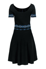 Current Boutique-Sandro - Black A-Line Dress w/ Blue Embroidery Sz 6