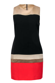 Current Boutique-Sandro - Black, Beige, Red & Gold Colorblocked Sleeveless Shift Dress Sz 2