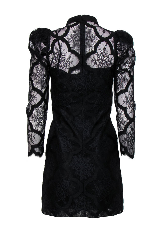 Current Boutique-Sandro - Black Floral Lace & Embroidered Puff Sleeve Sheath Dress Sz 4