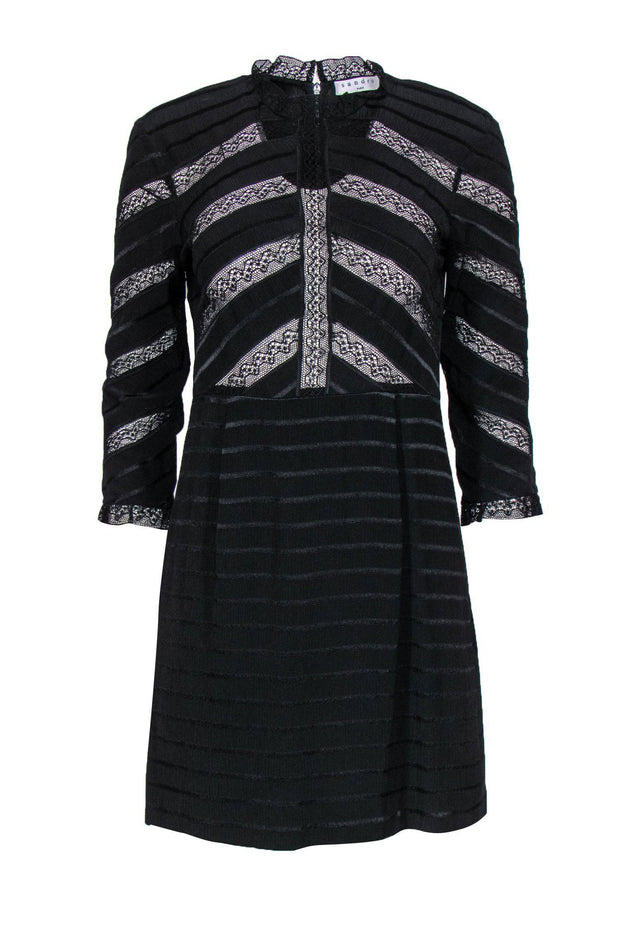 Current Boutique-Sandro - Black Lace Mini Striped Dress Sz 2