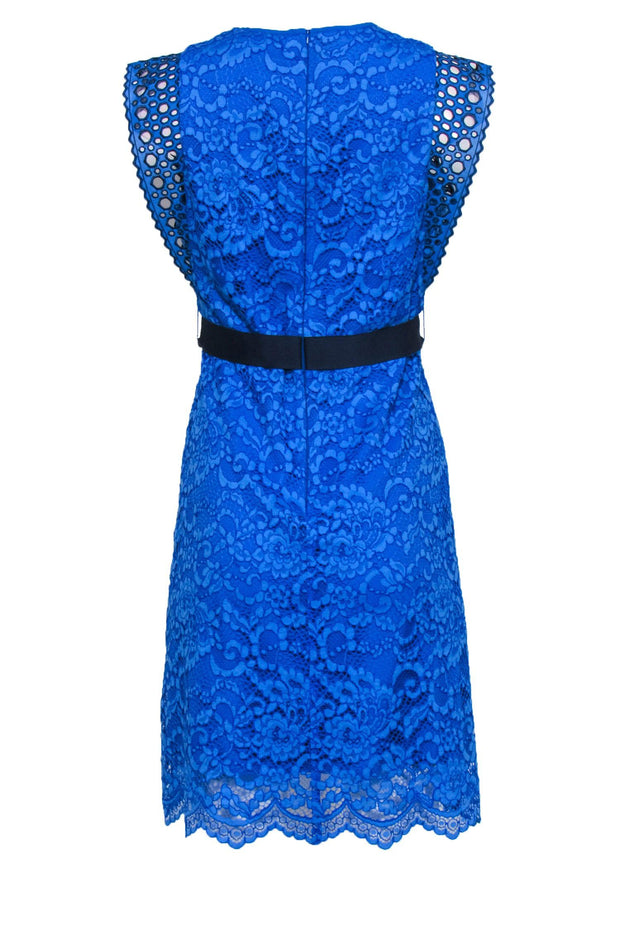 Current Boutique-Sandro - Blue Lace Short Sleeve Dress w/ Belt Sz S