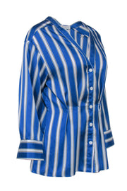 Current Boutique-Sandro - Blue & White Stripe Satin Button Front Blouse Sz 4